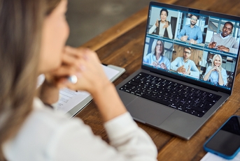 hybrid office business group meeting