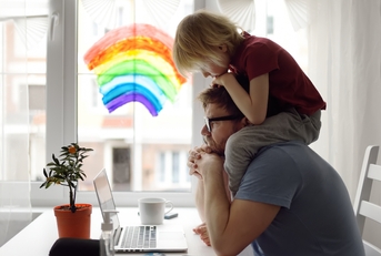 Exhausted parent with hyperactive child