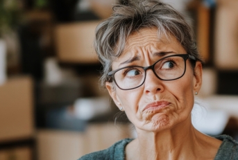 elderly woman with confused expression