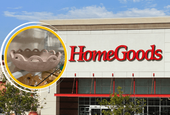 Collage of HomeGoods store front and ceramic bowl