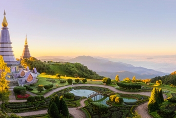 Landscape of two pagoda on the top of Inthanon mountain