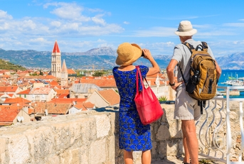 taking picture of Trogir town from castle walls