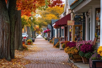 A picturesque small town street with quaint shops