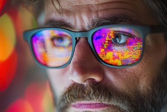 Actuary wearing glasses reviewing risk management charts