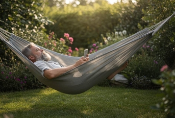Man relaxes in hammock