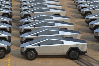 Rows of Tesla Cybertrucks