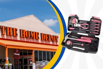 Home Depot store with toolkit collage