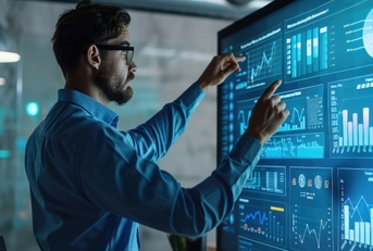 male statistician use interactive presentation 