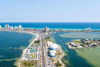 Aerial view of Pensacola Beach on Memorial Day