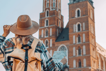 person looking at cathedral