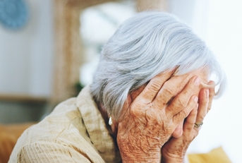 An old woman frustrated