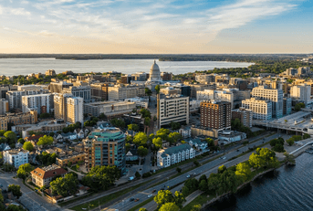 Madison Wisconsin aerial cityscape