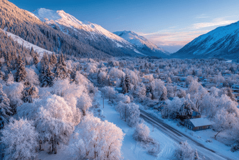 Alaska's rustic landscape blanketed in snow