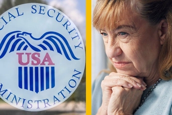 social security adminstration logo and worried looking woman
