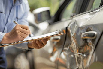 Car insurance adjuster evaluating accident