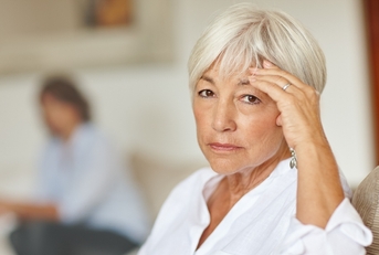 A frustrated older woman