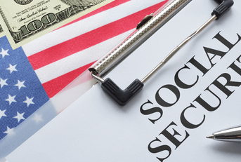 Social security with money and flag