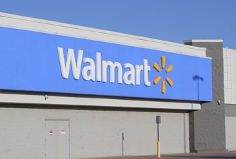 Walmart Store front closeup blue sky