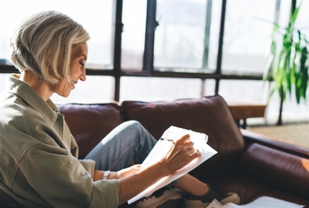 A woman working from home