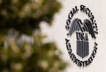 Social Security Administration building and logo