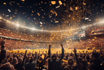 Fans cheering at football stadium