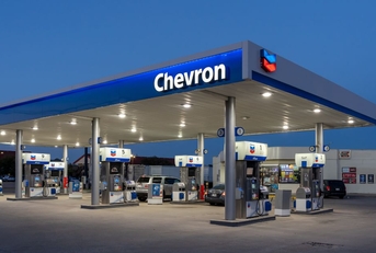 A Chevron gas station at night