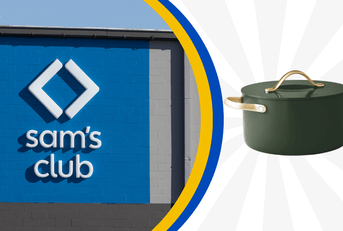 Collage of Sam's Club logo and store and a green pan product