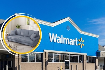 Walmart storefront with blue couch