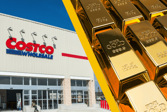 A Costco storefront and gold bars
