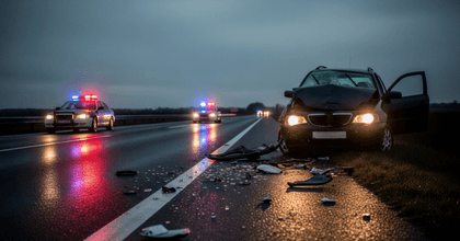 Car crash at night with police present