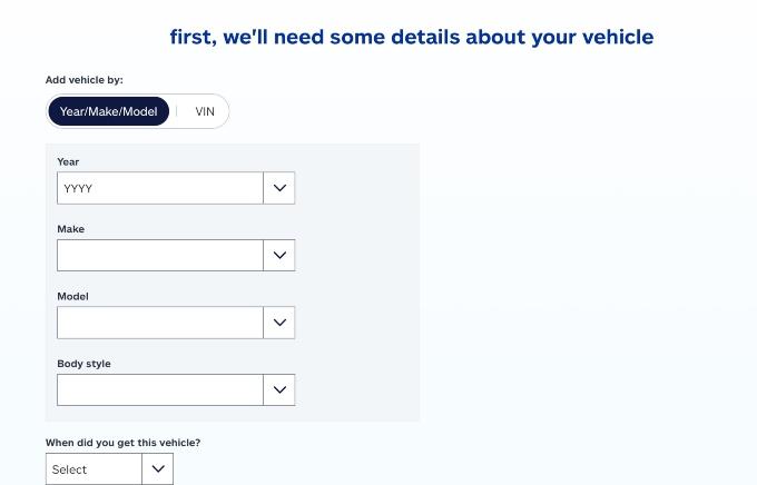 Screenshot of vehicle information requested