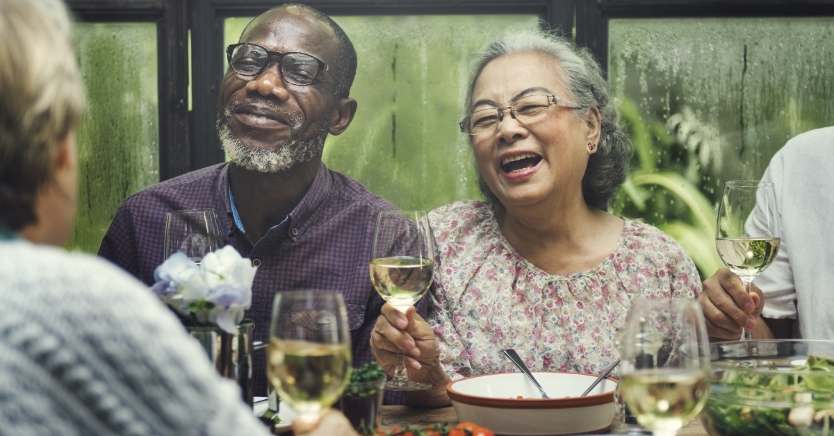 Happy couple with wine