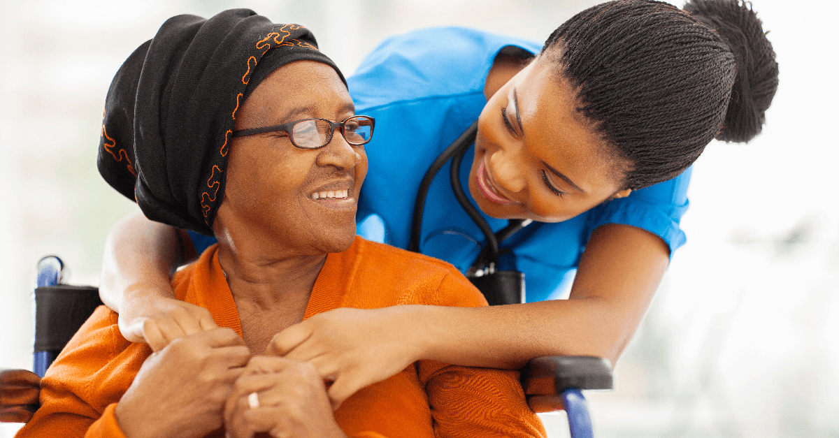 senior patient with female nurse