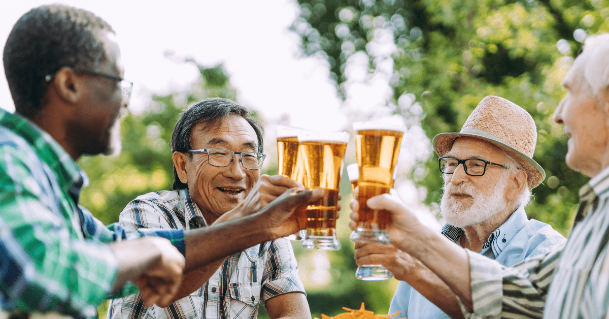 Senior men drinking beer