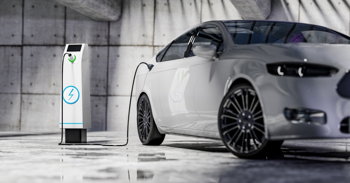 Electric car plugged into charger