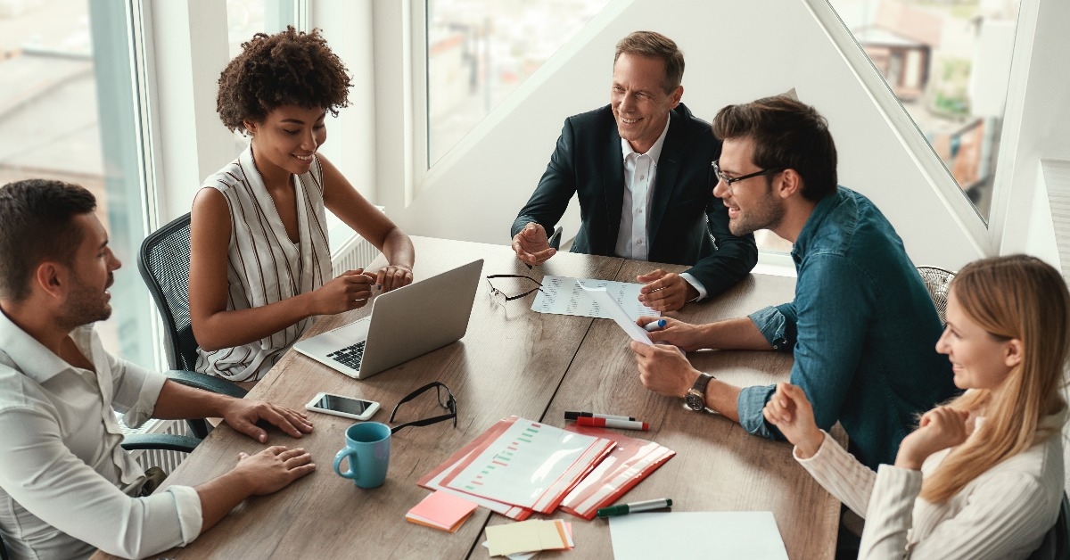 group of young business people discussing