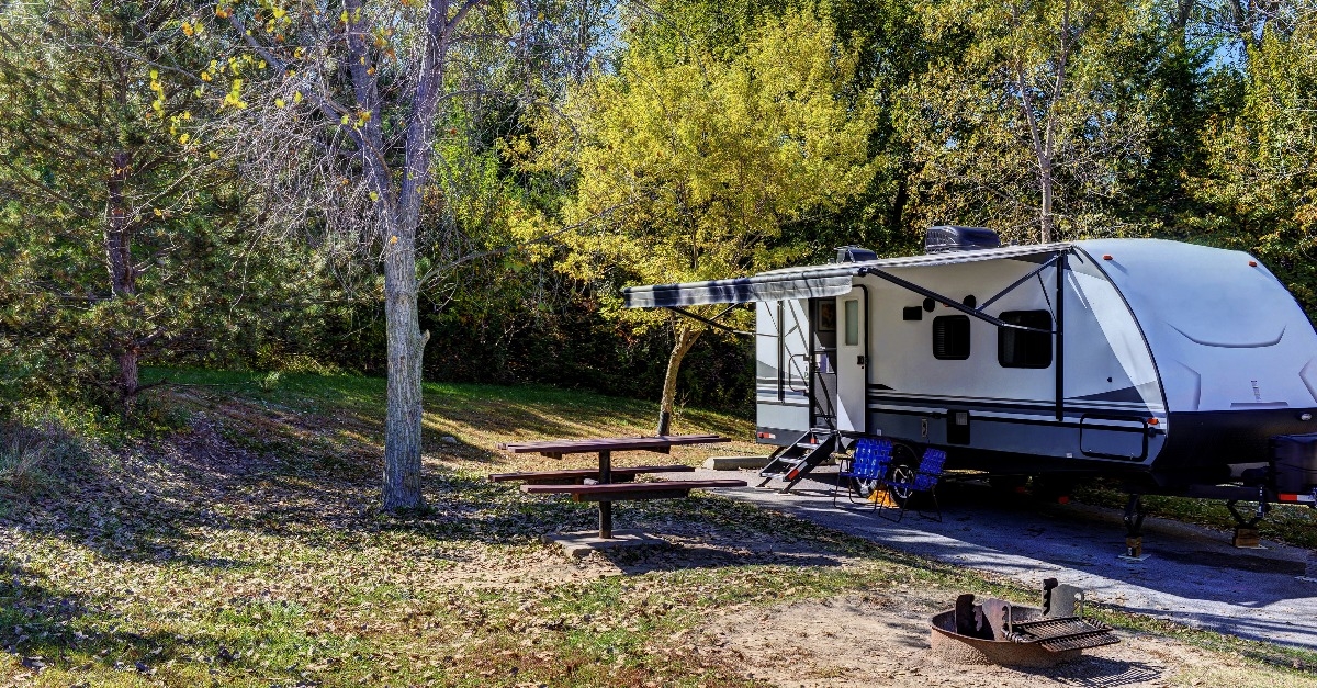 travel trailer camping in the woods at Branched Oak Lake State Park Nebraska
