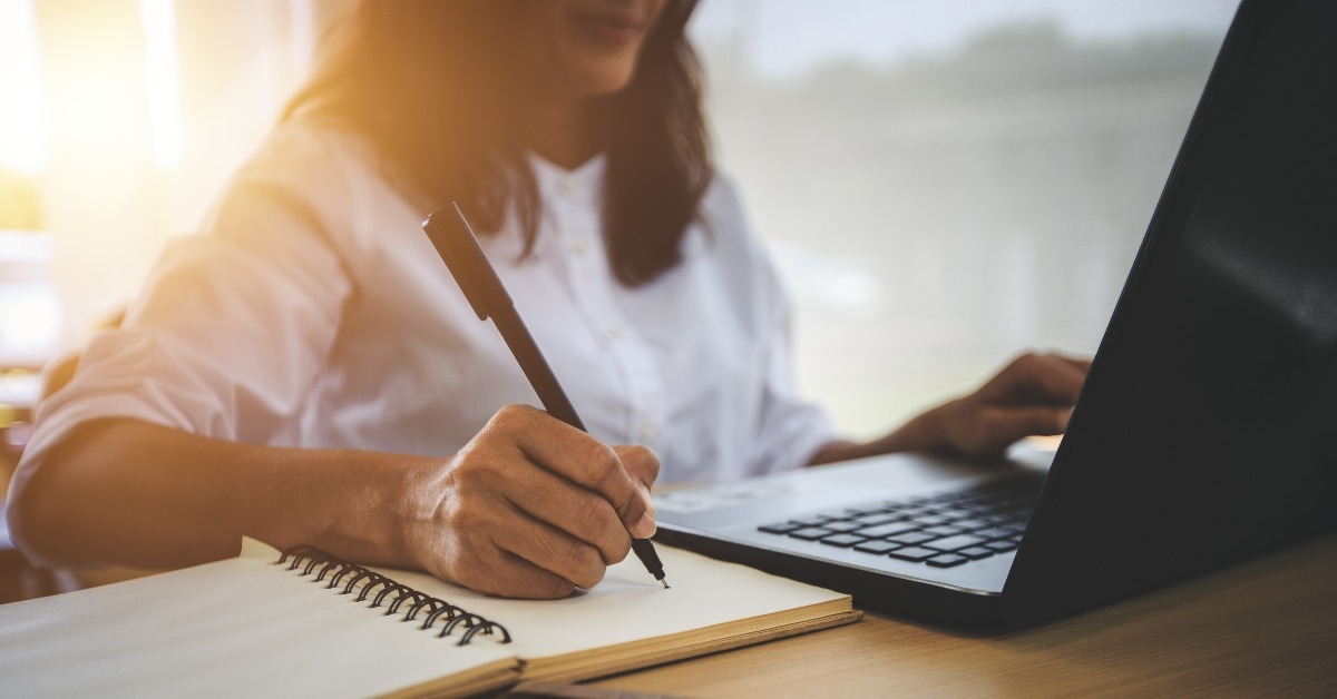 young woman with learning language during online courses using netbook