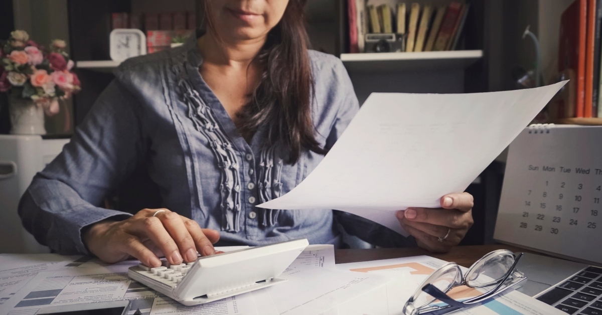 Woman working on taxes