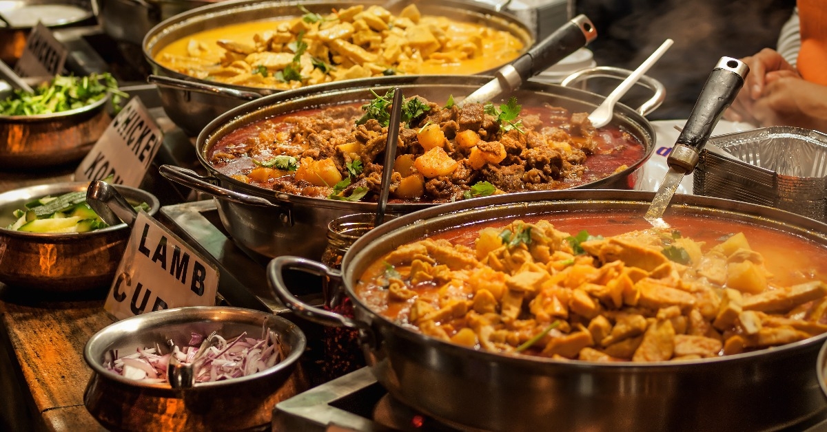 Oriental food - Indian takeaway at a London's market