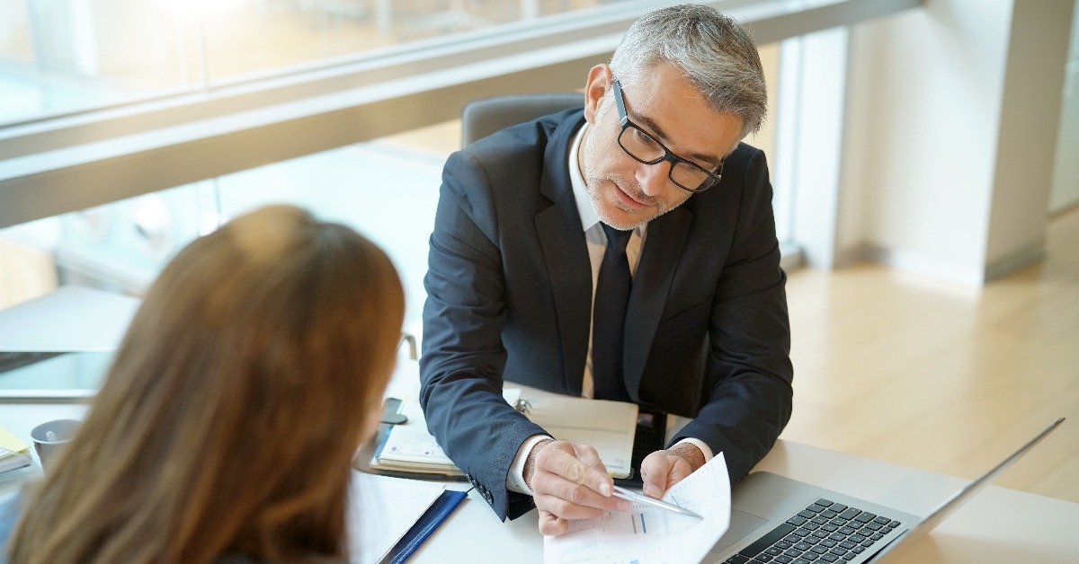 woman in banker's office