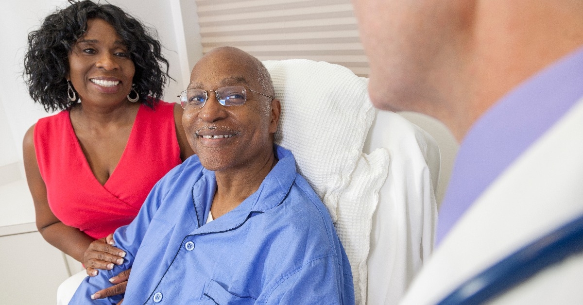 senior african american man patient in hospital bed