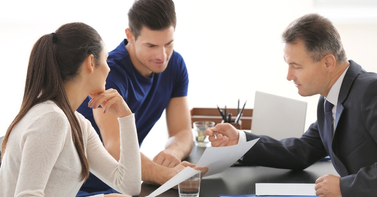 young couple at notary public office