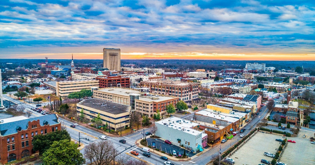 main street drone panorama of spartanburg