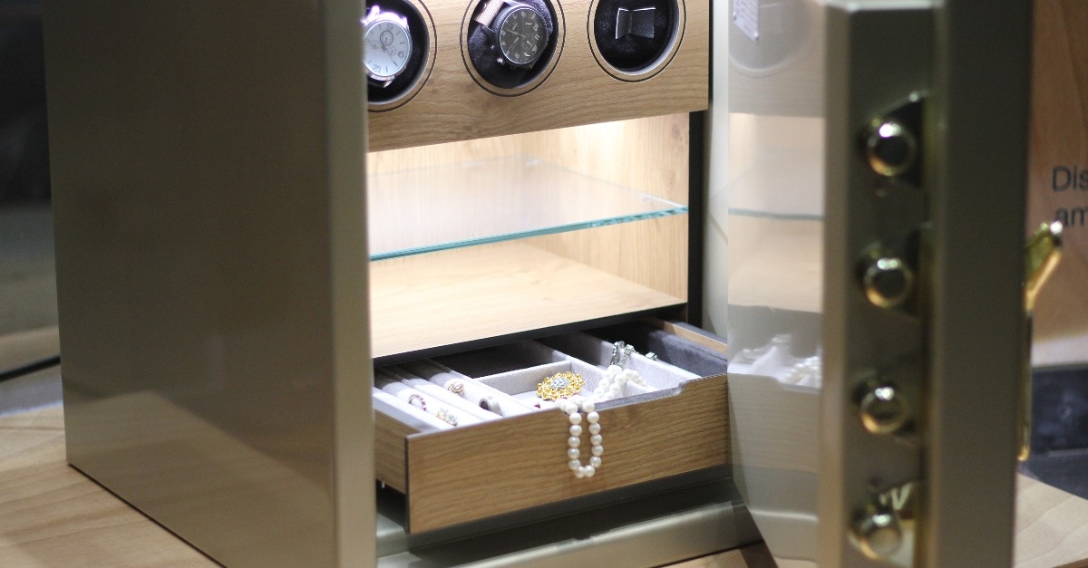 security metal safe with pearl necklace