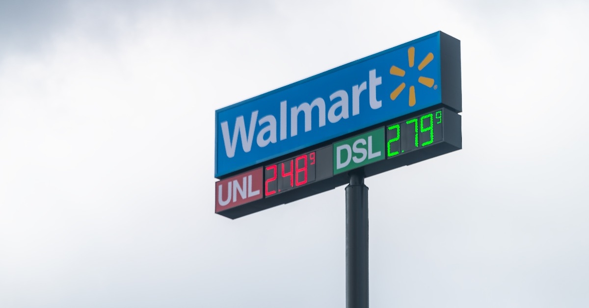Walmart gas station light screen with price on post