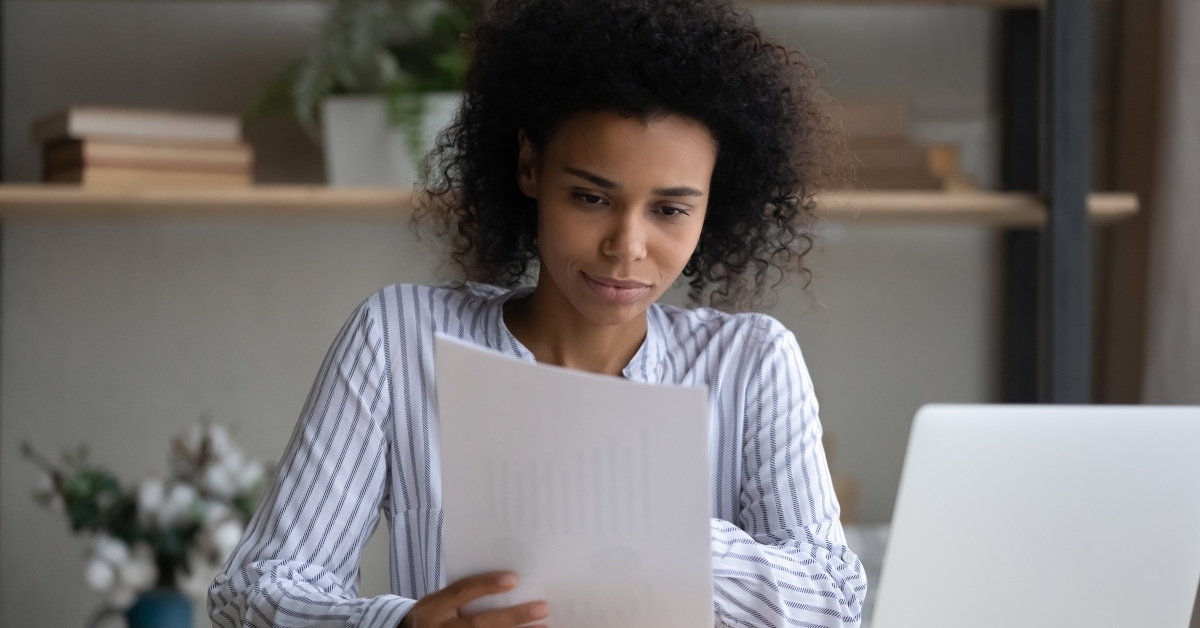 woman reviewing personal info
