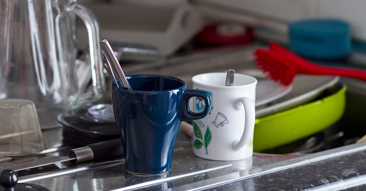 A messy kitchen countertop