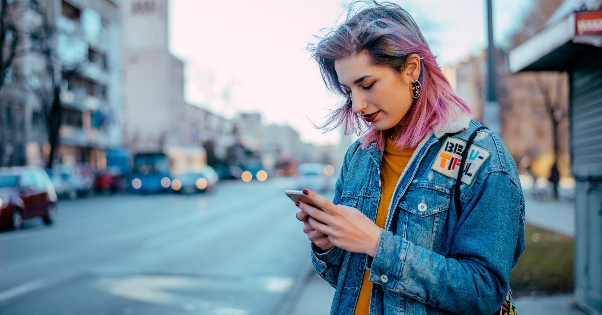 woman looking at phone