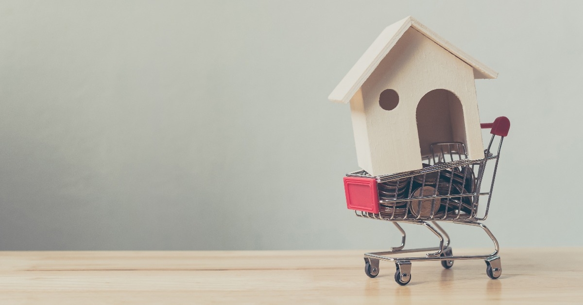 House and money coin in shopping cart
